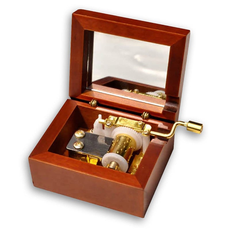 BinkeGG Brown Wooden Hand Crank Music Box with Sankyo Musical Mechanism Tune: What a Wonderful World - Image 1